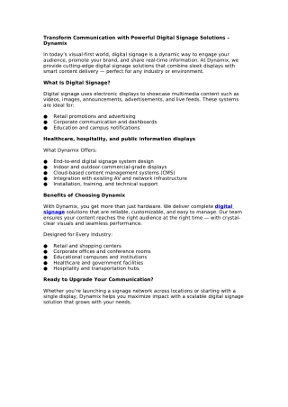 Transform Communication with Powerful Digital Signage Solutions – Dynamix