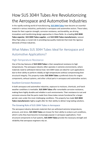 How SUS 304H Tubes Are Revolutionizing the Aerospace and Automotive Industries
