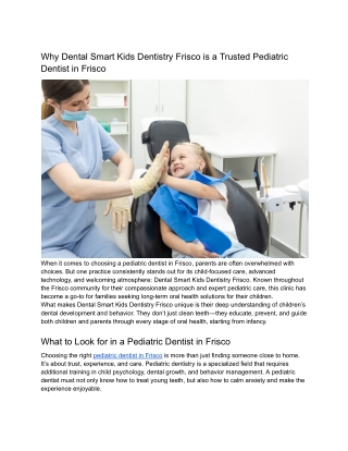 Why Dental Smart Kids Dentistry Frisco is a Trusted Pediatric Dentist in Frisco