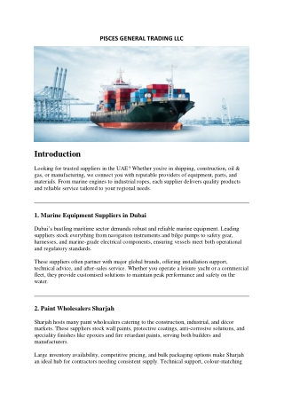 Oil field equipment supplies uae-Pisces General Trading LLC