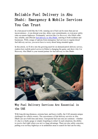 Reliable Fuel Delivery in Abu Dhabi