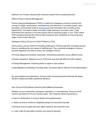 Optimize Your Product Lifecycle with Ornnova’s Expert PLM Consulting Services