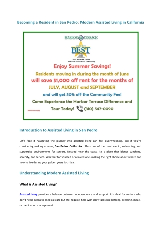 Becoming a Resident in San Pedro Modern Assisted Living in California