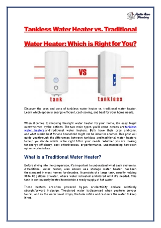 Tankless Water Heater vs. Traditional Water Heater: Which is Right for You?