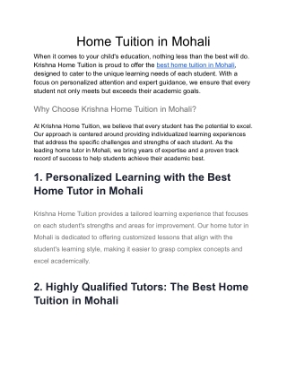 Home Tuition in Mohali