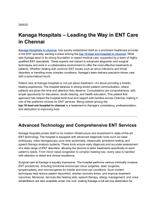 Kanaga Hospitals – Leading the Way in ENT Care in Chennai