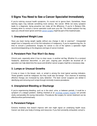 5 Signs You Need to See a Cancer Specialist Immediately - Google Docs