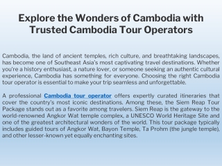 Explore the Wonders of Cambodia with Trusted Cambodia Tour Operators