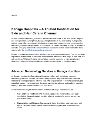 Kanaga Hospitals – A Trusted Destination for Skin and Hair Care in Chennai