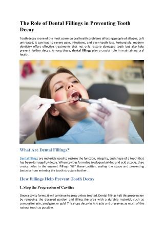 The Role of Dental Fillings in Preventing Tooth Decay