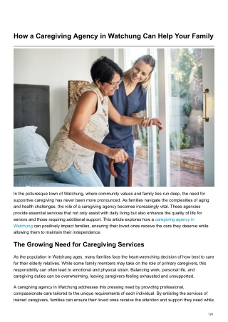 How a Caregiving Agency in Watchung Can Help Your Family