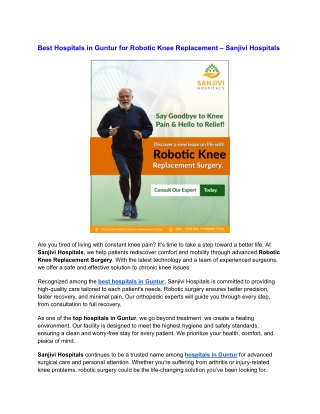 Best Hospitals in Guntur for Robotic Knee Replacement – Sanjivi Hospitals