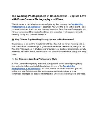Top Wedding Photographers in Bhubaneswar – Capture Love with From Camera Photography and Films