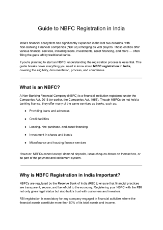 Guide to NBFC Registration in India - NBFC Advisory