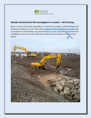 Reliable Geotechnical Site Investigation in London – AVZ GeoEng