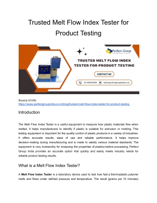 Trusted Melt Flow Index Tester for Product Testing
