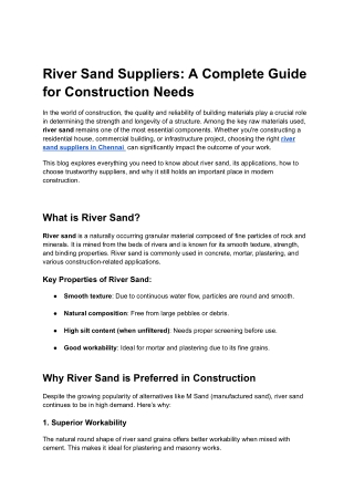 River Sand Suppliers in Chennai - Kumaraveltraders