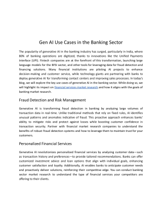 Gen AI Use Cases in the Banking Sector