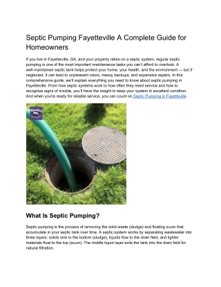 Septic Pumping Fayetteville A Complete Guide for Homeowners