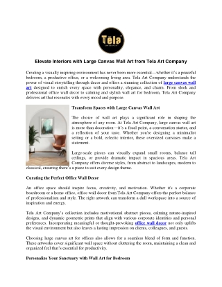 Elevate Interiors with Large Canvas Wall Art from Tela Art Company