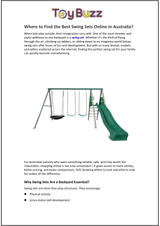 Where to Find the Best Swing Sets Online in Australia?