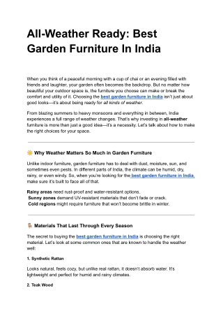 All-Weather Ready: Best Garden Furniture In India