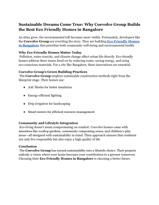 Sustainable Dreams Come True_ Why Coevolve Group Builds the Best Eco Friendly Homes in Bangalore