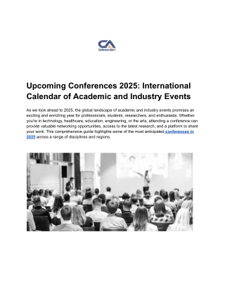 Upcoming Conferences 2025: International Calendar of Academic and Industry Event