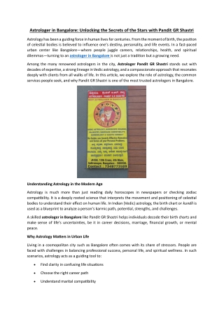 Astrologer in Bangalore: Unlocking the Secrets of the Stars with Pandit GR Shast