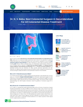 Dr N S Babu Best Colorectal Surgeon in Secunderabad for All Colorectal Disease Treatment