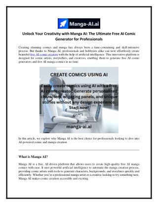 Unlock Your Creativity with Manga AI: The Ultimate Free AI Comic Generator