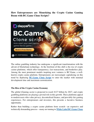 Fast-Track Your Casino Venture with BC.Game Clone Script