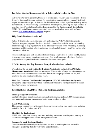 Top Universities for Business Analytics in India