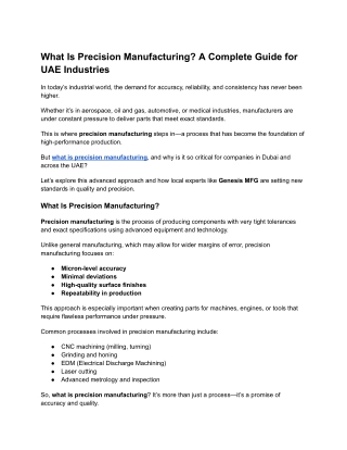 What Is Precision Manufacturing