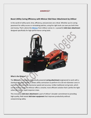 Boost Utility Coring Efficiency with Minicor Skid Steer Attachment by Utilicor