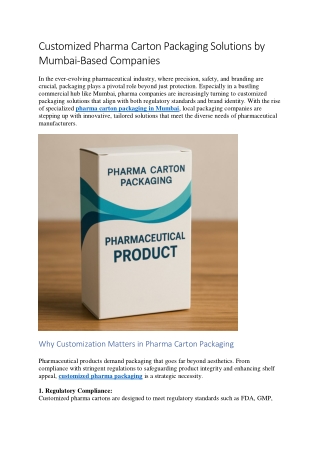 Customized Pharma Carton Packaging Solutions by Mumbai