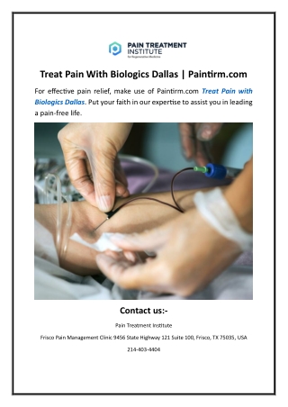 Treat Pain With Biologics Dallas | Paintirm.com