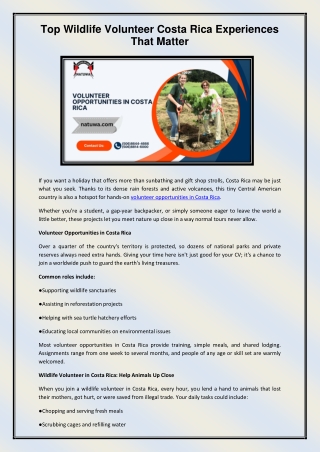 Volunteer opportunities in costa Rica