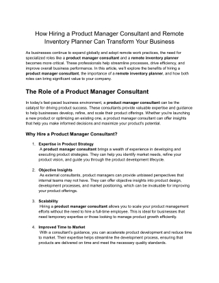How Hiring a Product Manager Consultant and Remote Inventory Planner Can Transform Your Business
