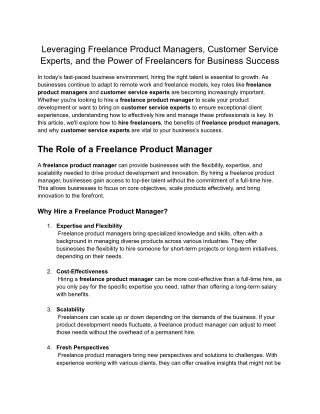 Leveraging Freelance Product Managers, Customer Service Experts, and the Power of Freelancers for Business Success