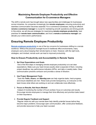 Maximizing Remote Employee Productivity and Effective Communication for E-commerce Managers