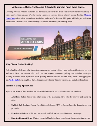 A Complete Guide To Booking Affordable Mumbai Pune Cabs Online