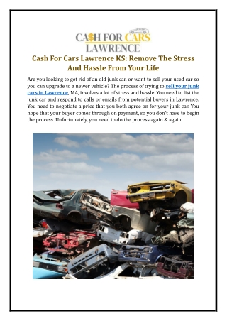 Cash For Cars Lawrence KS: Remove The Stress And Hassle From Your Life