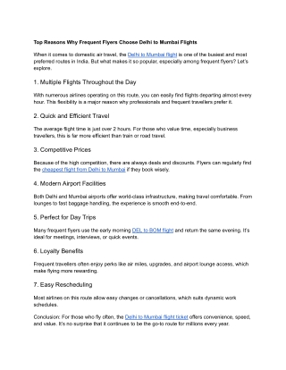 Top Reasons Why Frequent Flyers Choose Delhi to Mumbai Flights