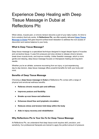 Experience Deep Healing with Deep Tissue Massage in Dubai at Reflections Ptc