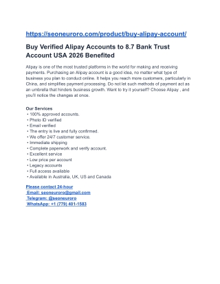 Buy Verified Alipay Accounts to 8.7 Bank Trust Account USA 2026 Benefited