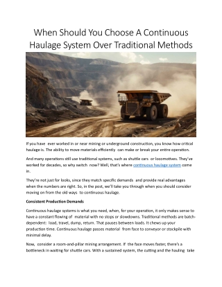 Continuous haulage system