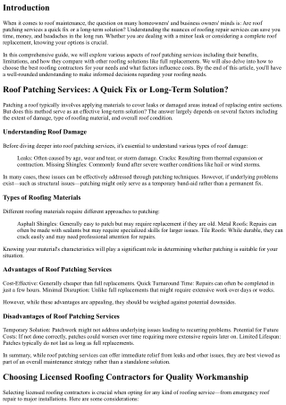 Roof Patching Services: A Quick Fix or Long-Term Solution?