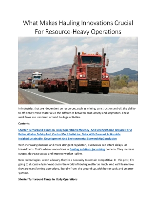 Hauling solutions for mining