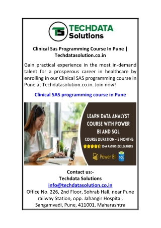 Clinical Sas Programming Course In Pune Techdatasolution.co.in